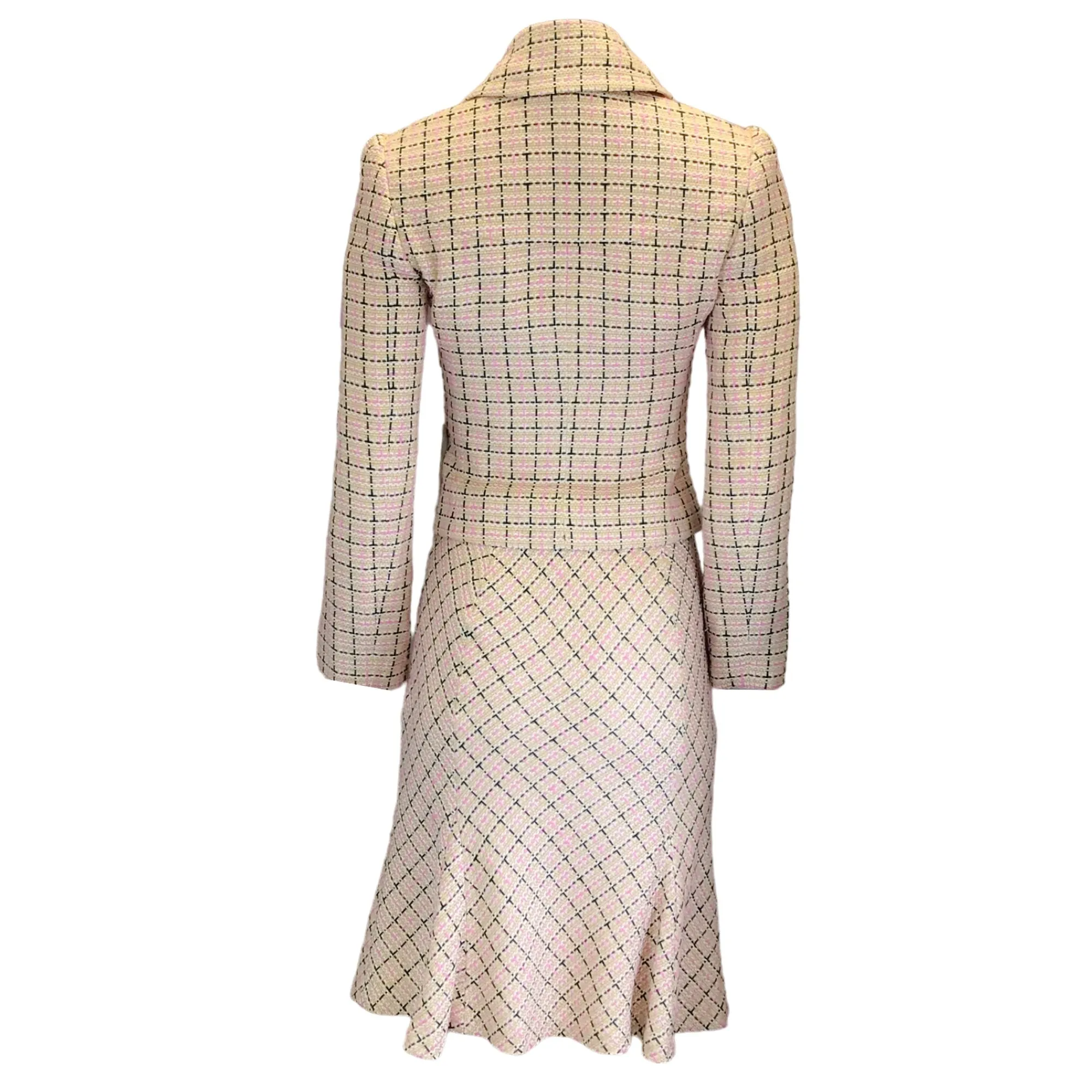 Tuleh Beige / Pink / White / Black Multi Woven Tweed Jacket and Skirt Two-Piece Set