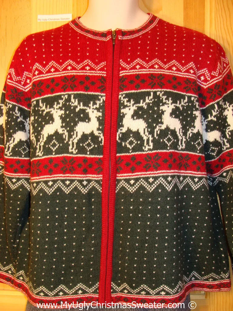 Ugly Christmas Sweater Party Vintage Reindeer Sweater with Leaping Reindeer on Front and Back (v30)