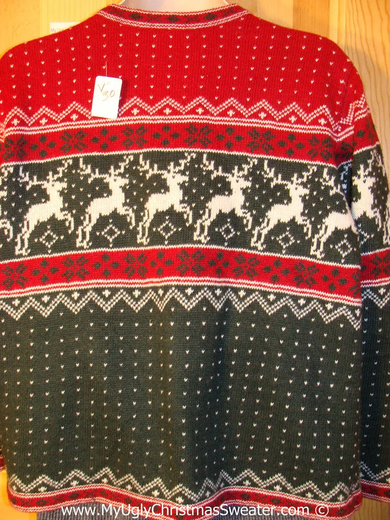 Ugly Christmas Sweater Party Vintage Reindeer Sweater with Leaping Reindeer on Front and Back (v30)