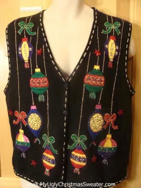 Ugly Christmas Sweater Vest with Bling Ornaments