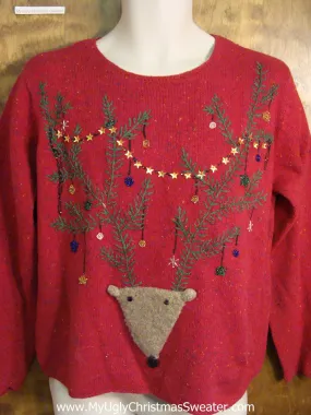 Ugly Christmas Sweater with Reindeer Head