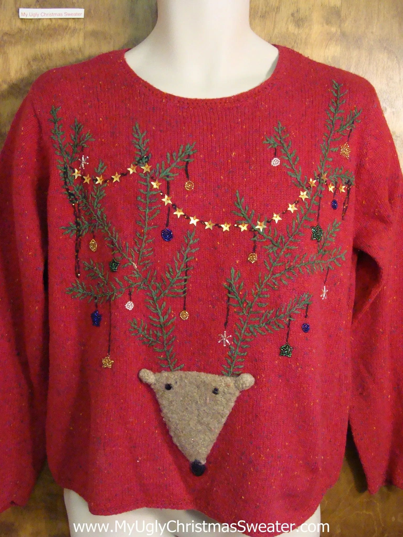 Ugly Christmas Sweater with Reindeer Head