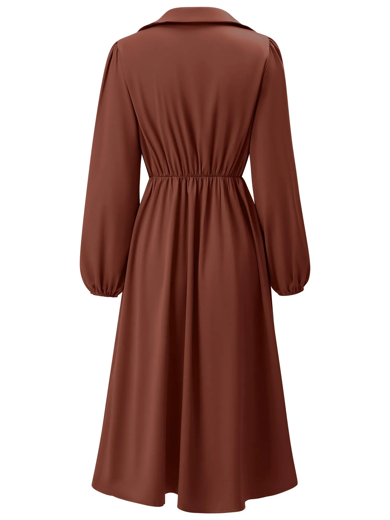 V-neck Solid Color Waist-tied Long Sleeve Midi Dress