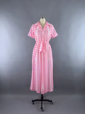 Vintage 1960s Hostess Dress with Pink Gingham Print