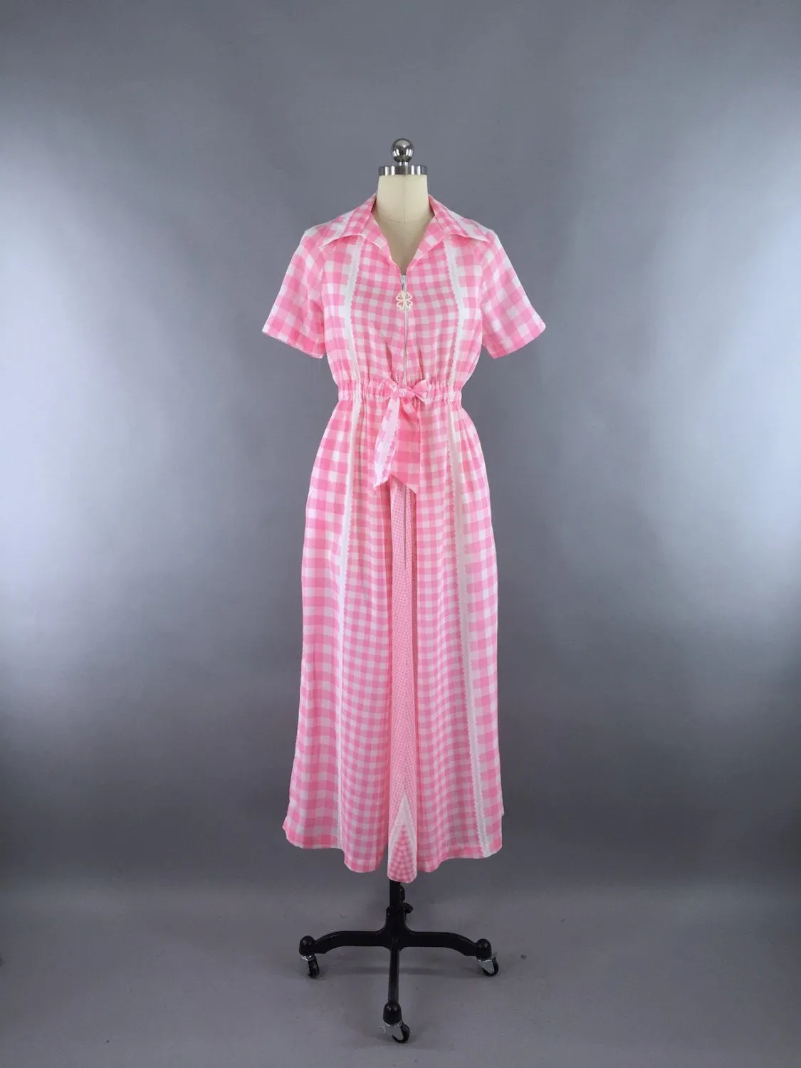 Vintage 1960s Hostess Dress with Pink Gingham Print