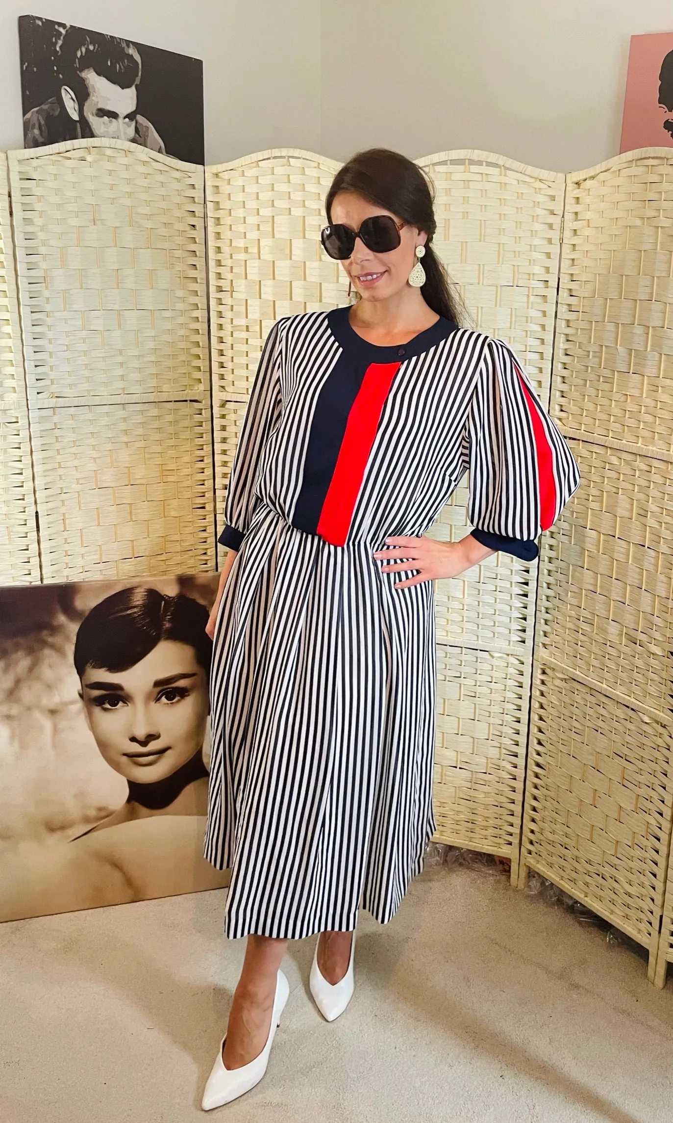 Vintage Red and Navy Stripped Midi Dress