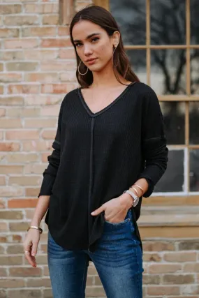 Waffle Knit Top in Black