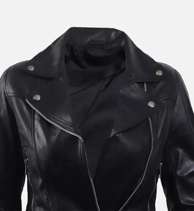 Women’s Black Leather Biker Jacket