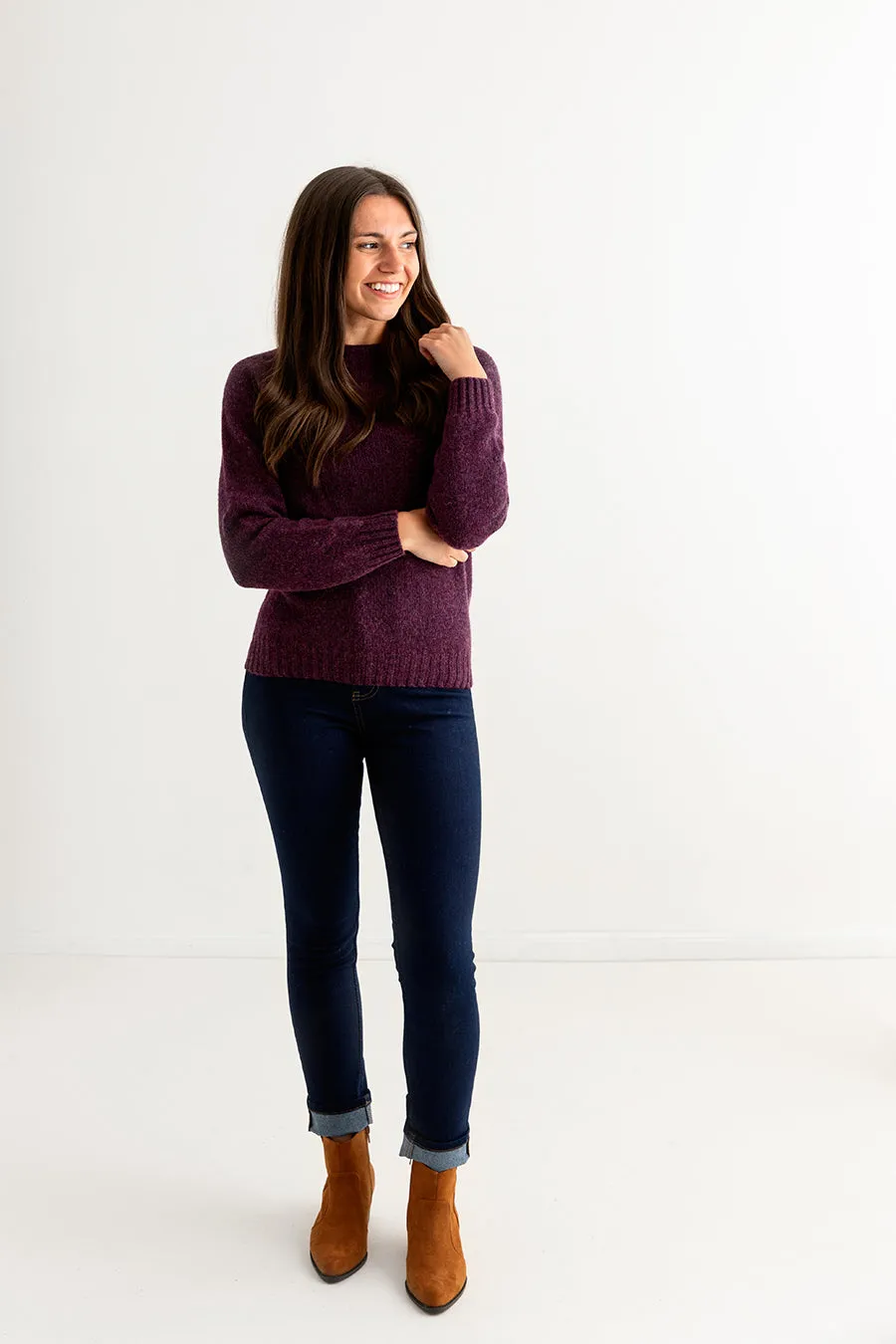 Womens Seamless Saddle Shoulder Shetland Jumper - Aubergine