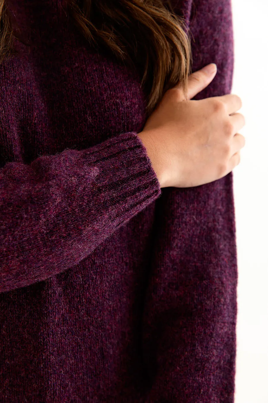 Womens Seamless Saddle Shoulder Shetland Jumper - Aubergine