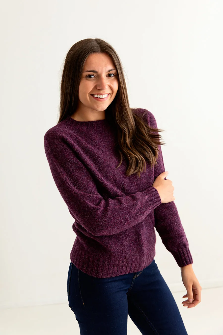 Womens Seamless Saddle Shoulder Shetland Jumper - Aubergine