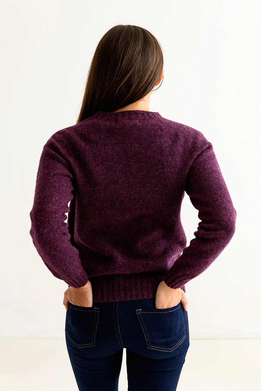 Womens Seamless Saddle Shoulder Shetland Jumper - Aubergine