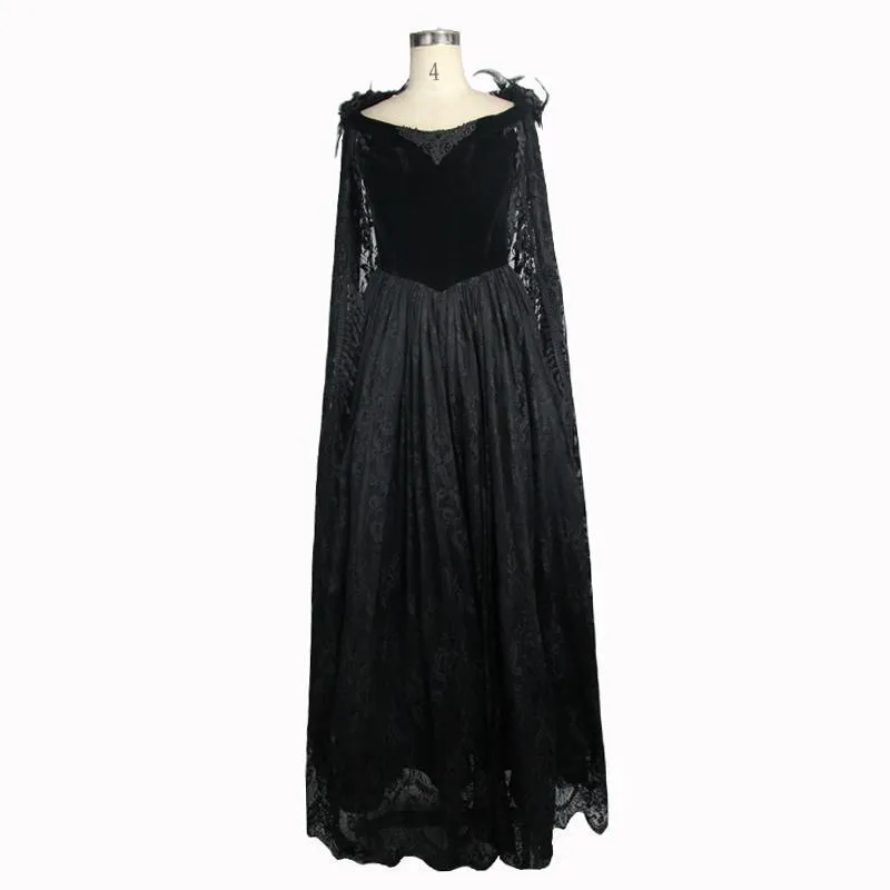 Women's Vintage Goth Lace Dress With Cape