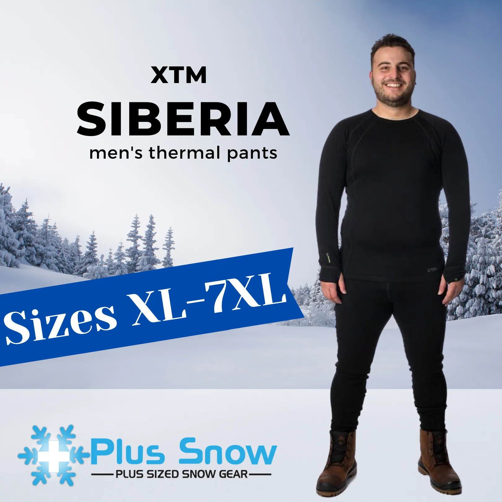 XTM Siberia Merino Wool Unisex Plus Size Thermal Pants Black XL-7XL