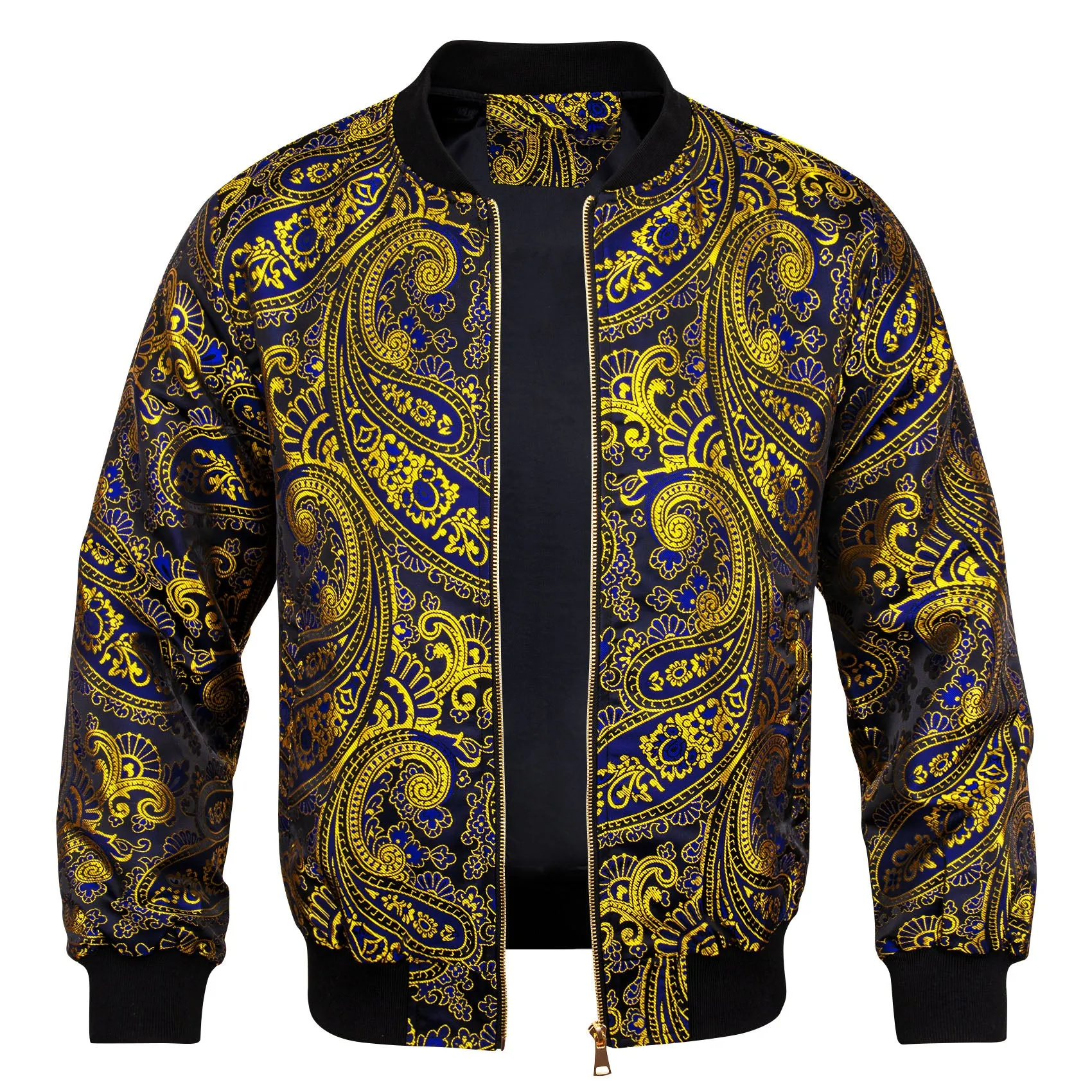 Yellow Blue Paisley Men's Zipper Thin Jacket