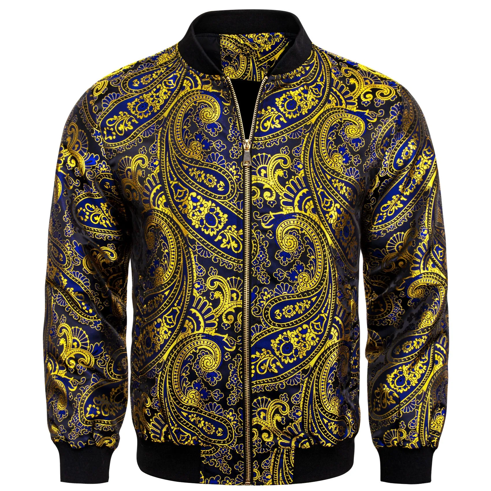 Yellow Blue Paisley Men's Zipper Thin Jacket