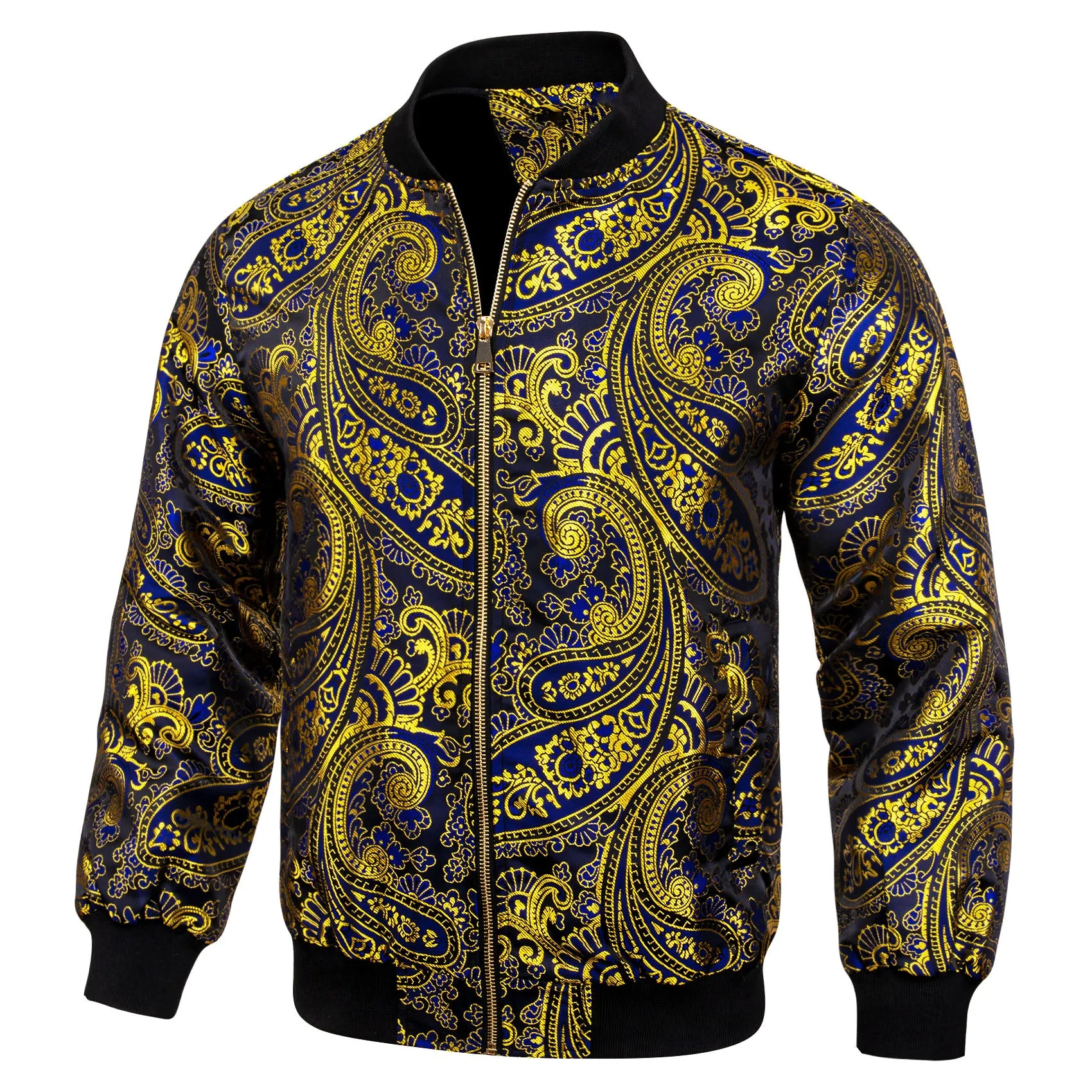 Yellow Blue Paisley Men's Zipper Thin Jacket