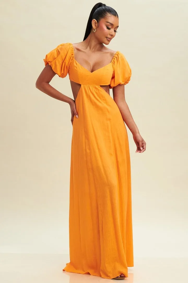 Yvonne Tie Back Linen Maxi Dress