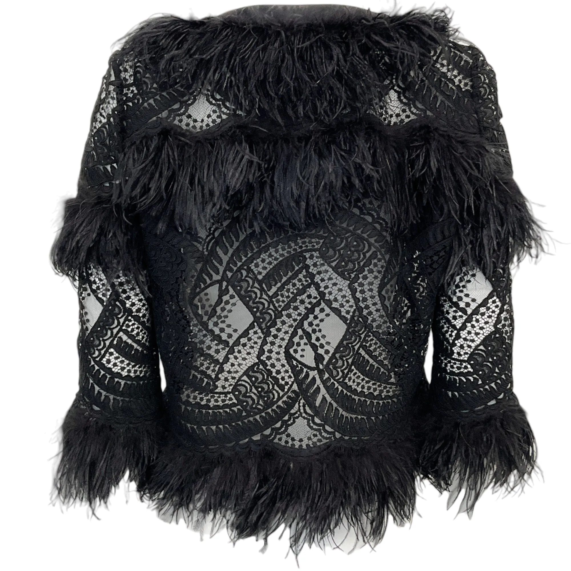 Zuhair Murad Black Feather And Lace Open Front Jacket