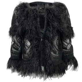 Zuhair Murad Black Feather And Lace Open Front Jacket